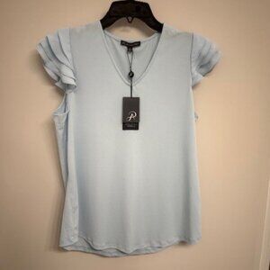 Adrianna Papell Four Layer Ruffle Sleeve Top in Snow Globe Color Small